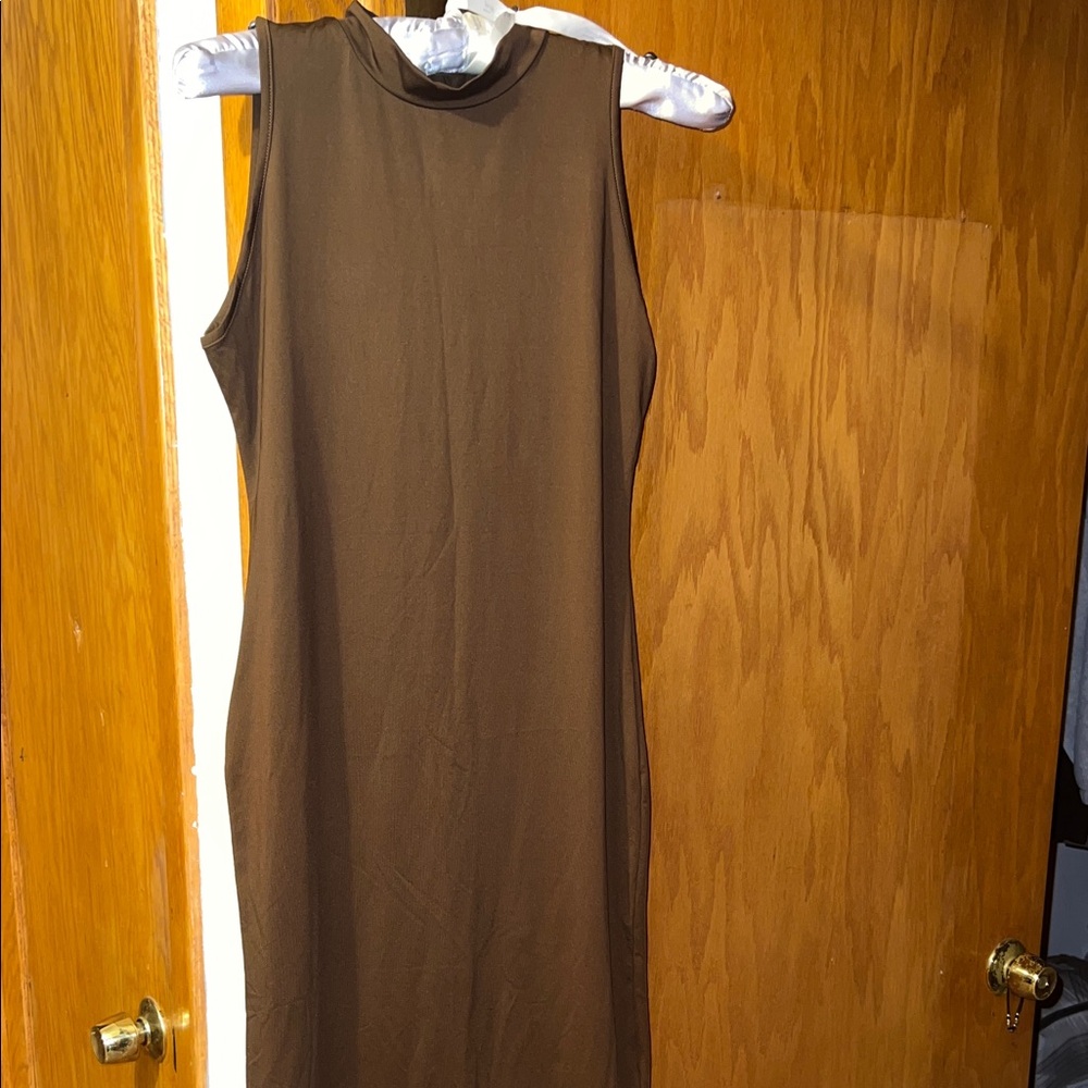 SHEIN Sleeveless Tan Midi Dress